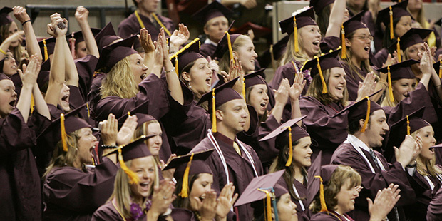 Arizona State University students celebrate in this spring 2006 graduation photo....