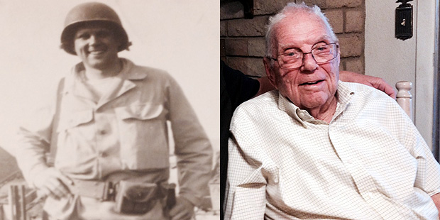 World War II veteran Chester Dorr is shown while serving in Europe (left) and at present day. He wi...