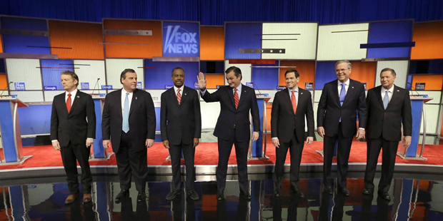 Presidential candidates Rand Paul, Chris Christie, Ted Cruz, Marco Rubio, Jeb Bush and John Kasich ...