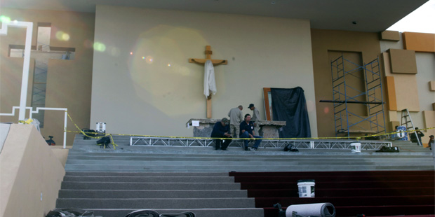 The stage where Pope Francis will hold an open-air mass on Feb. 17. (Photo: Cammeron Neely/Cronkite...