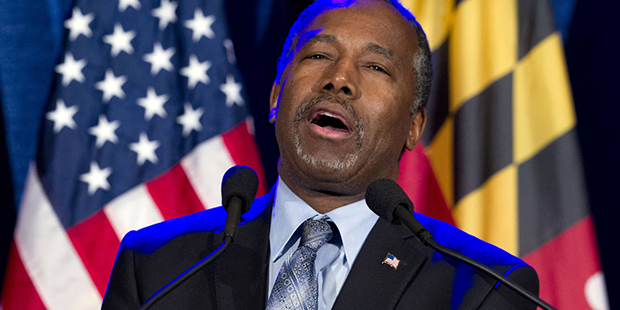 Republican presidential candidate retired neurosurgeon Ben Carson speaks during an election night p...