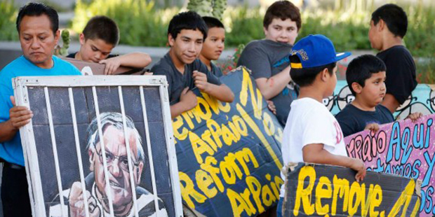 Protesters rally in front of Maricopa County Sheriff’s Office Headquarters Wednesday, May 25,...