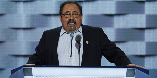 Rep. Raul Grijalva, D-Ariz., speaks during the first day of the Democratic National Convention in P...