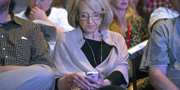 Former Gov. Jan Brewer attends the Arizona Republican 2016 state convention at the Mesa Convention ...