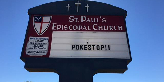 A sign outside St. Paul’s Episcopal Church in Yuma encourages "Pokemon Go" players to stop by. (S...