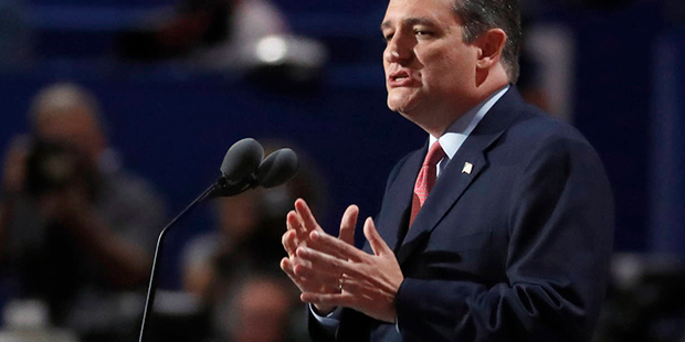 Sen. Ted Cruz, R-Tex., speaks during the third day of the Republican National Convention in Clevela...