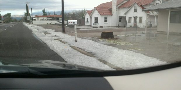 (Twitter photo) 
Residents of Safford awake to hail along the streets....