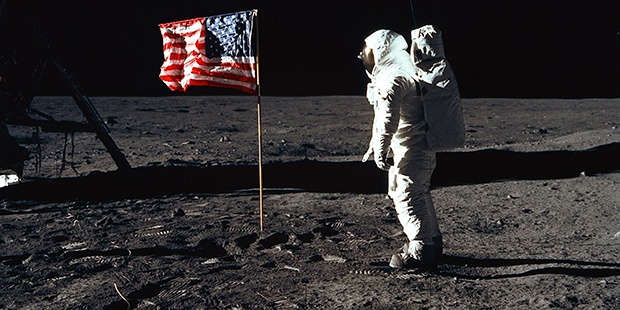 Astronaut Edwin E. Aldrin Jr., lunar module pilot of the first lunar landing mission, poses for a p...