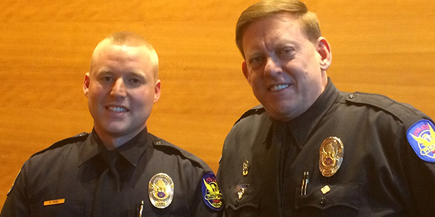 Mitchell Crane just graduated and joined the Phoenix Police Department on Nov. 4, 2016, and joins his dad on the job, 27-year veteran officer Ken Crane. (Photo by Corbin Carson/KTAR News)
