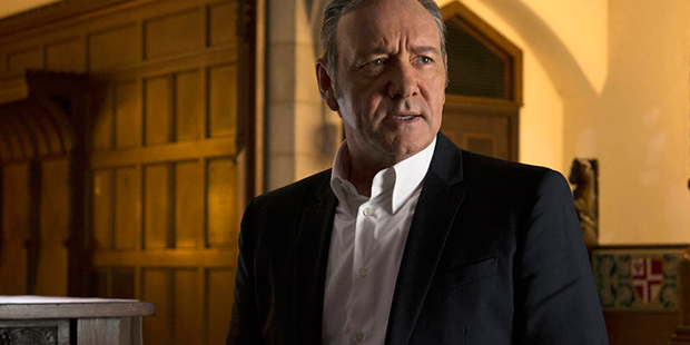 FILE - In this file image provided by Netflix, Kevin Spacey appears in a scene from the Netflix ori...