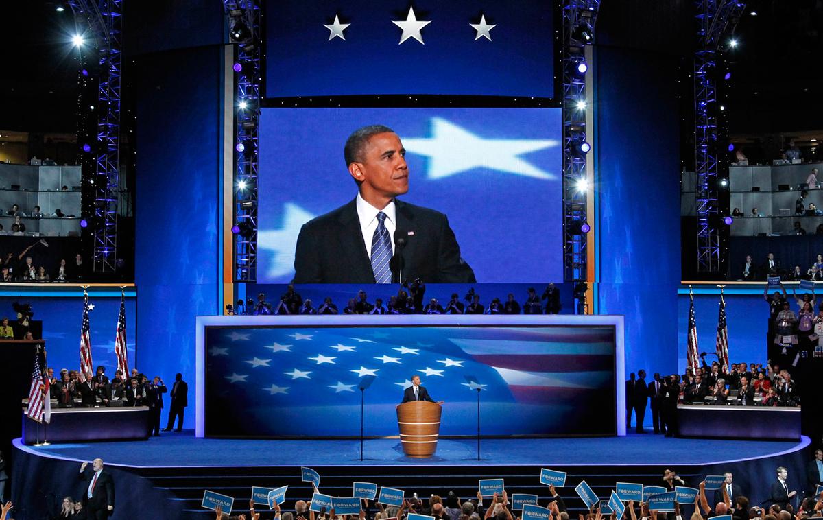 President Barack Obama addresses the Democratic National Convention in Charlotte, on September 6, 2012. (AP Photo/J. Scott Applewhite)