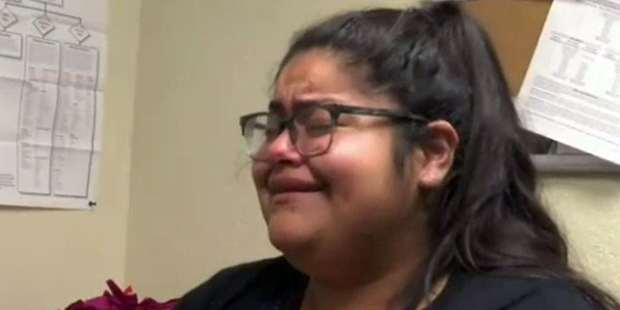 Yennifer Sanchez said her father, detained by ICE, had a work permit. (Screenshot)