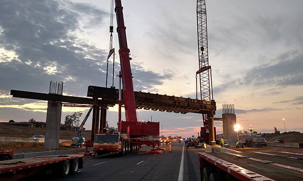 Shown is a future flyover bridge structure being built during a westbound I-10 closure earlier this...