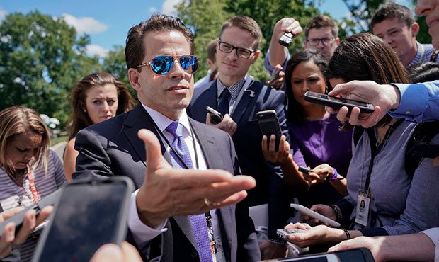 FILE - In this July 25, 2017 file photo, White House communications director Anthony Scaramucci spe...