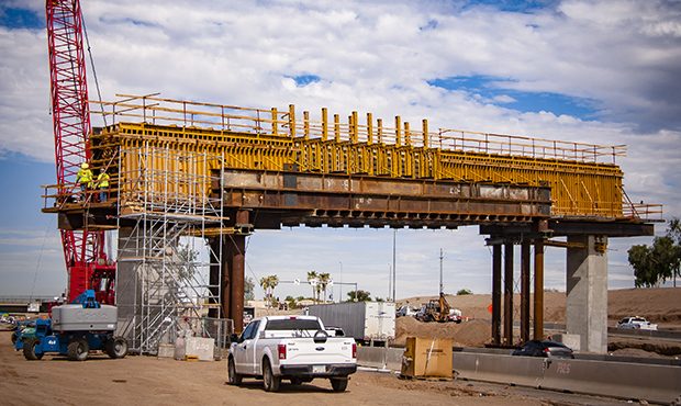 A bridge structure will require a westbound I-10 closure to pour concrete on this future flyover br...