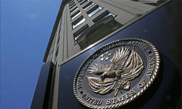 In this June 21, 2013, file photo, the seal affixed to the front of the Department of Veterans Affa...