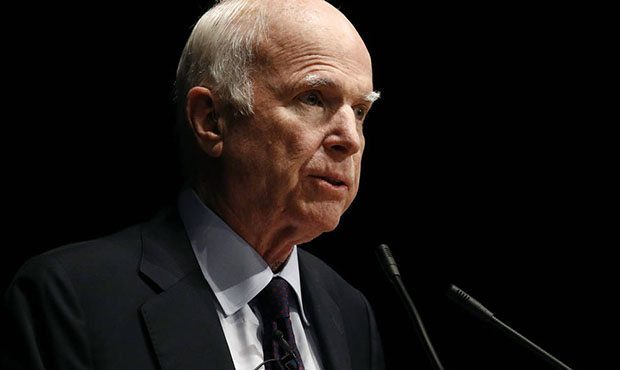 Sen. John McCain, R-Ariz., delivers remarks at the U.S. Naval Academy in Annapolis, Md., Monday, Oc...