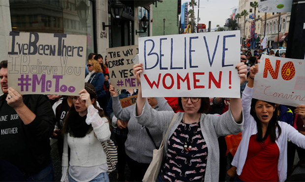 Participants march against sexual assault and harassment at the #MeToo March in the Hollywood secti...