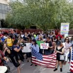 DACA supporters in Phoenix protest outside the Immigration and Customs Enforcement office shortly after the announcement that DACA would end in six months, barring action by Congress.