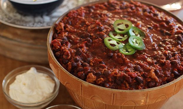 This Nov. 16, 2015 photo shows game day turkey chili in Concord, NH. Everyone has a favorite chili ...