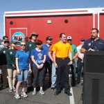 Phoenix Fire Capt. Kelly   Liebermann talk to water-safety awareness program volunteers on May 1, 2018. (KTAR Photo/Kathy Cline)