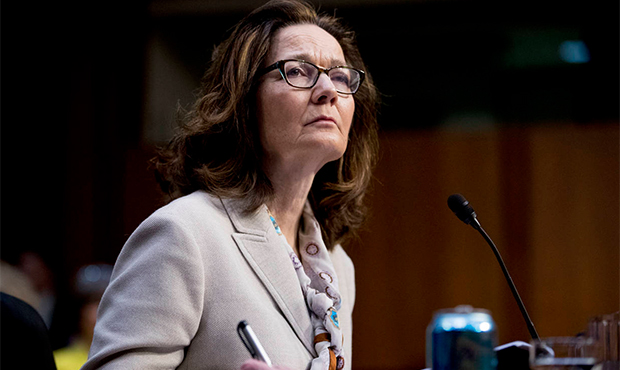 Gina Haspel, President Donald Trump's pick to lead the Central Intelligence Agency, pauses while te...