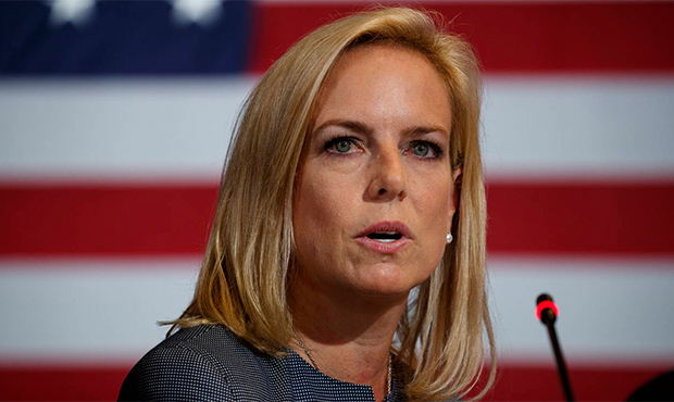 Secretary of Homeland Security Kirstjen Nielsen speaks during a roundtable on immigration policy wi...