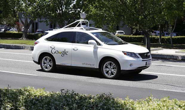 A Google self-driving car goes on a test drive near the Computer History Museum in Mountain View, C...