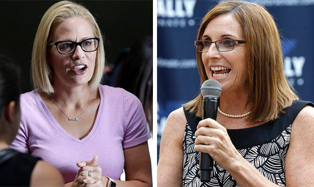 U.S. Senate candidates Kyrsten Sinema, left, and Martha McSally will face off in a debate Oct. 15....