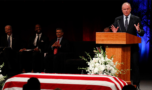 Grant Woods gives a tribute during a memorial service for Sen. John McCain, R-Ariz., at North Phoen...