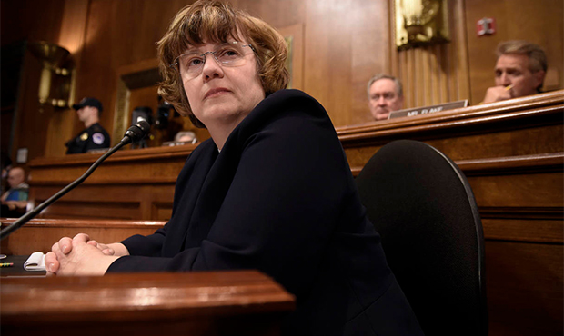 FILE - In this Thursday, Sept. 27, 2018 photo, Rachel Mitchell, a prosecutor from Arizona, waits fo...