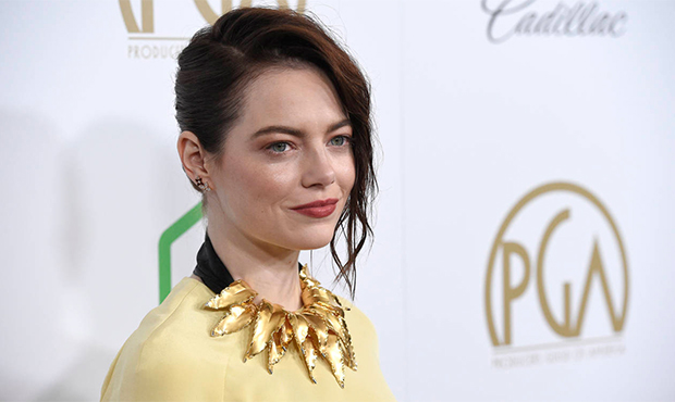 Emma Stone arrives at the Producers Guild Awards on Saturday, Jan. 19, 2019, at the Beverly Hilton ...