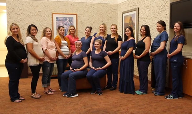 Fourteen of the 16 pregnant Banner Desert ICE nurses took part in a photo shoot in August 2018. (Ba...
