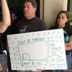 Protesters line up before the Phoenix City Council meeting June 19, 2019. (KTAR News Photo/Peter Samore)