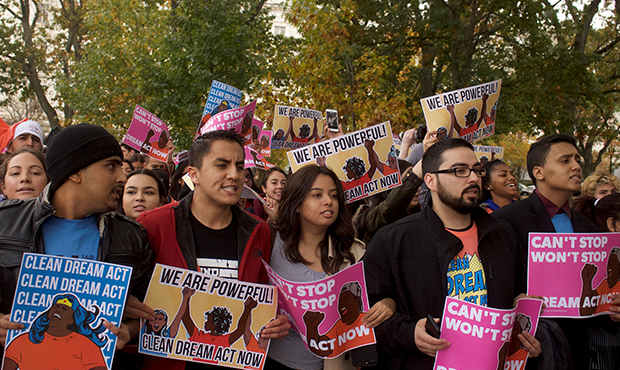 Hundreds of protesters marched through Washington to defend the Deferred Action for Childhood Arriv...