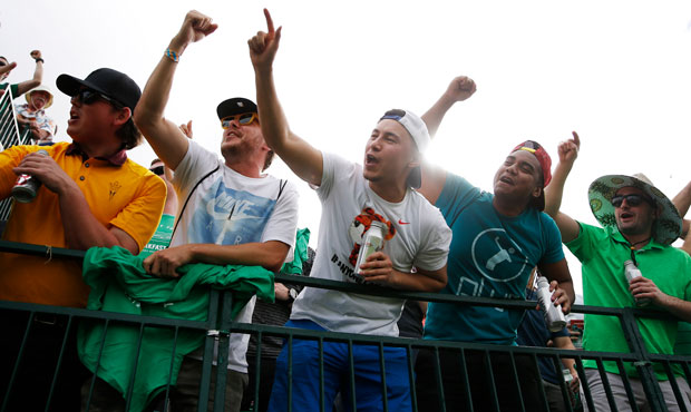 Fans get rowdy on the 16th hole during the third round of the Waste Management Phoenix Open at TPC ...
