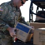 Arizona National Guard personnel prepare boxes of personal protective equipment for transport to Chinle, Ariz., April 4th, 2020 at Papago Park Military Reservation. More than 800 AZNG personnel continue to serve across the state in response to the on-going emergency. (U.S. Air National Guard Photo by Staff Sergeant Kelly Greenwell)
