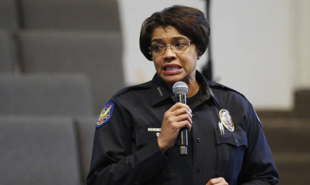 In this June 18, 2019, file photo, Phoenix Police Chief Jeri Williams addresses the audience at a c...