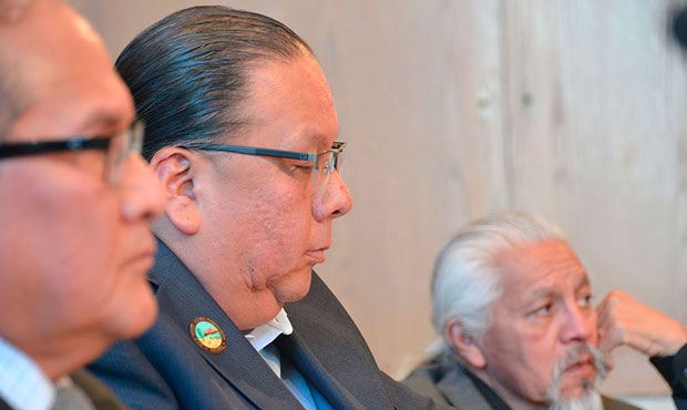 Gila River Indian Community Gov. Stephen Roe Lewis, center, during a Senate hearing in 2019. Lewis ...