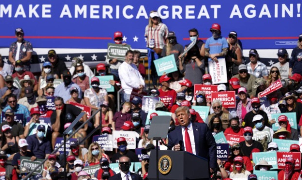 President Donald Trump speaks at a campaign rally at Prescott Regional Airport, Monday, Oct. 19, 20...