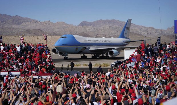 Air Force One carrying President Donald Trump arrives at a campaign rally Wednesday, Oct. 28, 2020,...
