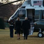 President Donald Trump and first lady Melania Trump prepare to depart the White House on Marine One on Jan. 20, 2021, in Washington, D.C. Trump is making his scheduled departure from the White House for Florida, several hours ahead of the inauguration ceremony for his successor Joe Biden, making him the first president in more than 150 years to refuse to attend the inauguration. (Getty Images Photo/Eric Thayer)