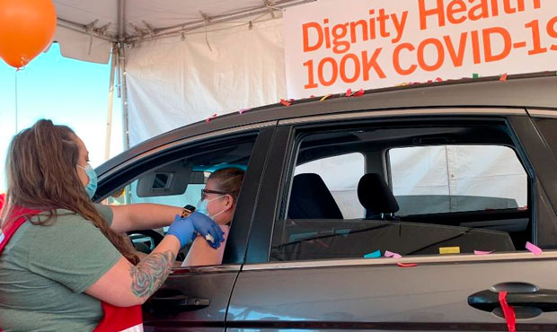 The Maricopa County COVID-19 vaccination site operated by Dignity Health at Chandler-Gilbert Commun...