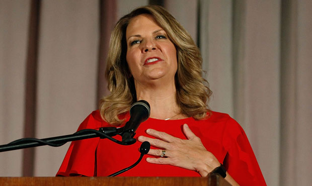 Kelli Ward concedes the Arizona Republican primary for U.S. Senate in a speech to supporters at an ...