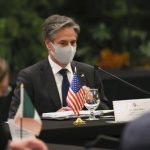 
              U.S. Secretary of State Antony Blinken attends a meeting with the foreign ministers of Mexico and Central American Integration System (SICA) member states at Intercontinental Hotel Costa Rica on Tuesday, June 1, 2021, in San Jose, Costa Rica.  (Evelyn Hockstein/Pool via AP)
            