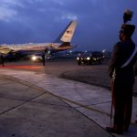 
              Members of the cadets honor guard stand close to Air Force Two after the arrival of Vice President Kamala Harris to Guatemala City, Sunday, June 6, 2021, at Guatemala's Air Force Central Command. (AP Photo/Jacquelyn Martin)
            