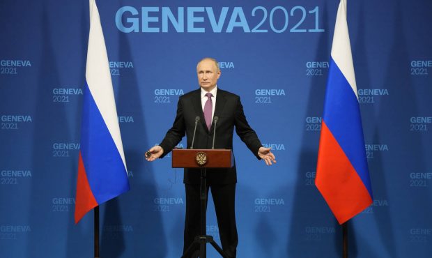 Russian President Vladimir Putin speaks during a news conference after his meeting with U.S Preside...
