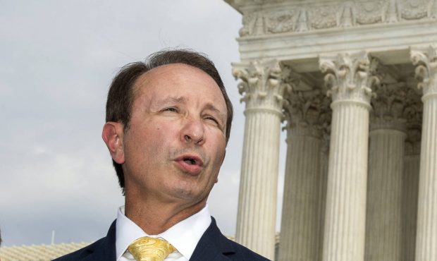 FILE - In this Sept. 9, 2019, file photo, Louisiana Attorney General Jeff Landry speaks in front of...