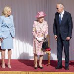 
              US President Joe Biden and First Lady Jill Biden with Britain's Queen Elizabeth II during a visit to Windsor Castle, in Windsor, England, Sunday June 13, 2021. The queen hosted President Joe Biden and First Lady Jill Biden at Windsor Castle, her royal residence near London. Biden flew to London after wrapping up his participation in a three-day summit of leaders of the world's wealthy democracies in Cornwall, in southwestern England. (Arthur Edwards/Pool via AP)
            