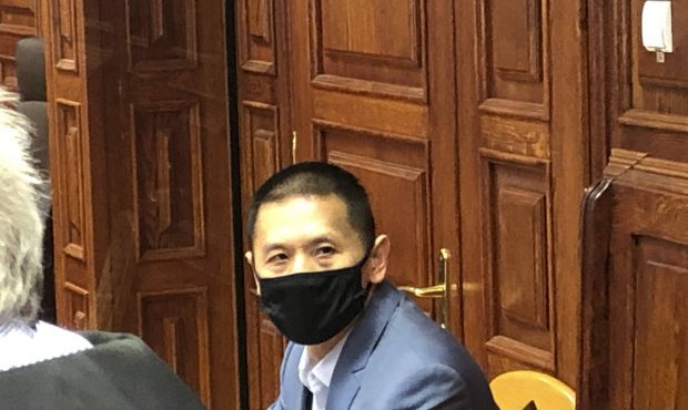 Chinese citizen and former director at Huawei in Poland, Weijing Wang, at the opening of his trial ...